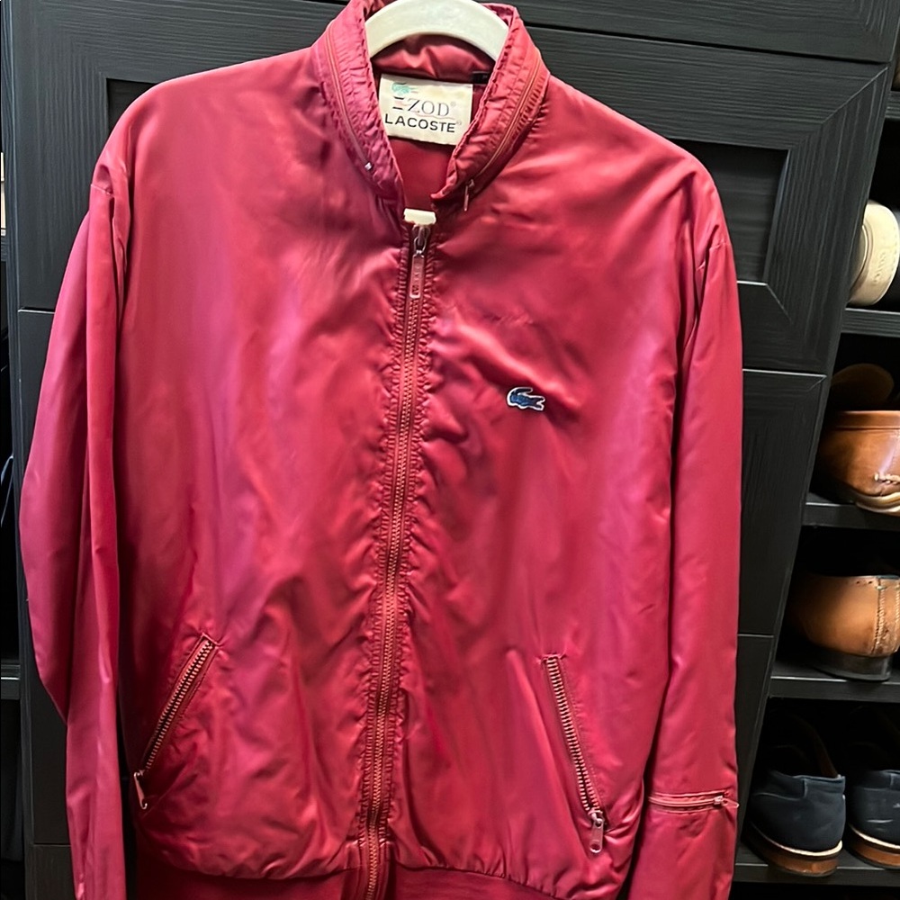 Lacoste Red Windbreaker Jacket with Stand-Up Collar